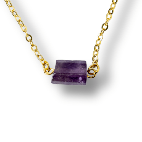 Colier otel inoxidabil auriu cu ametist natural brut – Claritate si echilibru interior [8]