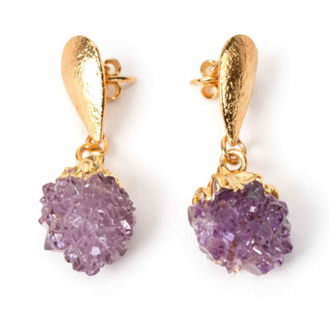 Bijuterii Semiprețioase - Cercei Aurii cu Ametist Natural Brut – Eleganta si Energie Feminina