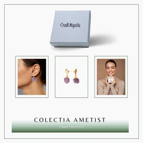 Cercei Aurii cu Ametist Natural Brut – Eleganta si Energie Feminina [6]