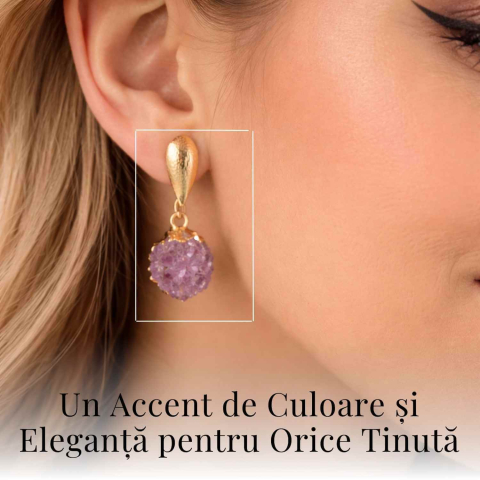 Cercei Aurii cu Ametist Natural Brut – Eleganta si Energie Feminina [1]