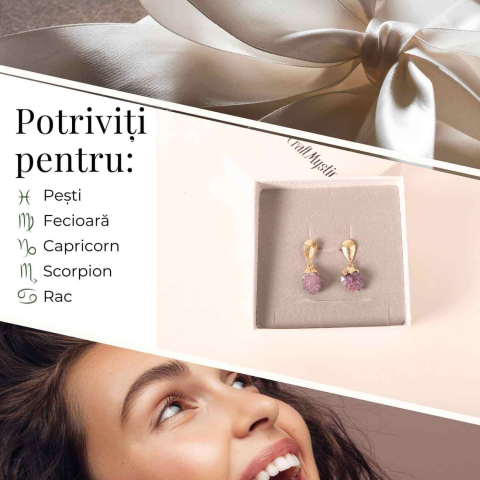 Cercei Aurii cu Ametist Natural Brut – Eleganta si Energie Feminina [3]