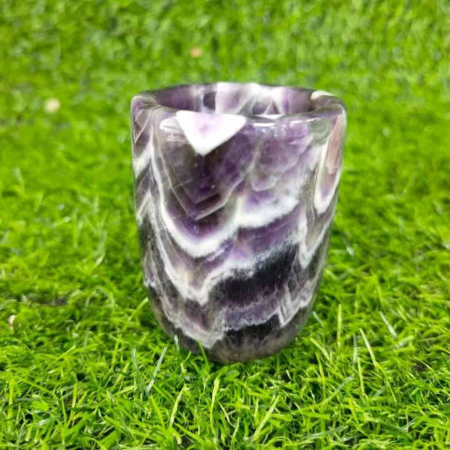 Pahar din Cristal de Ametist Chevron Sculptat Manual Capacitate de 200ml Experienta Spirituala in Fiecare Inghititura [3]