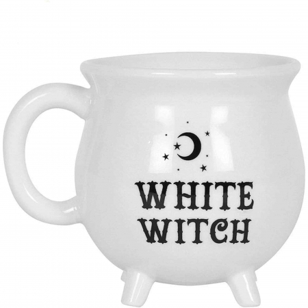 Cana Alba "White witch" in Forma de Ceaun Magic - Inscrisa cu "Vrajitoarea Alba" - Cadoul Perfect pentru Iubitorii de Magie