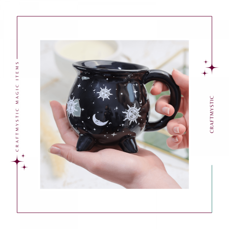 Cana din Ceramica in Forma de Ceaun cu Design Soare si Luna - Cadou Inedit pentru Iubitorii de Magie si Mister [2]