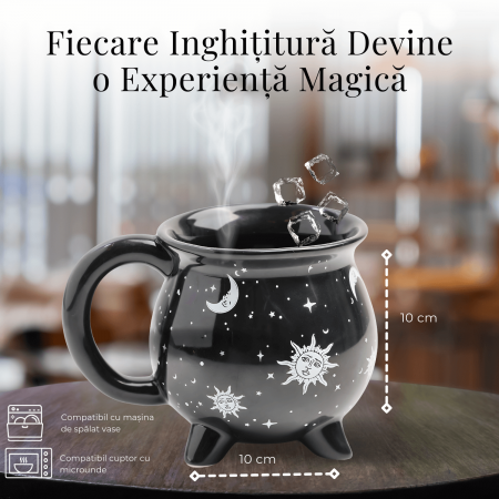 Cana din Ceramica in Forma de Ceaun cu Design Soare si Luna - Cadou Inedit pentru Iubitorii de Magie si Mister [1]