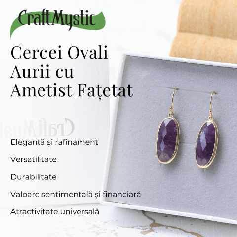 Cercei Ovali cu Piatra Ametist Fatetat Aurii - Energie si Eleganta [3]