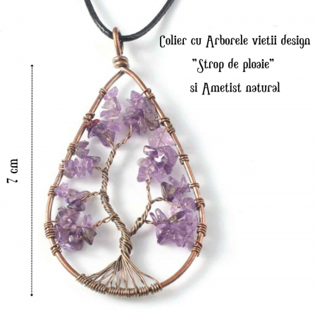 Colier Boho cu Pandantiv in Forma de Lacrima si Arbore al Vietii din Margele de Ametist Natural in Tonuri de Cupru [1]