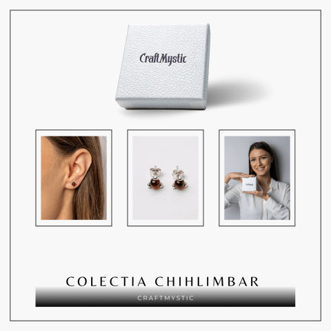 Cercei Argint 925 cu Chihlimbar rosu inchis Natural Rotund – Energie Solara, Delicatețe si Protectie [6]