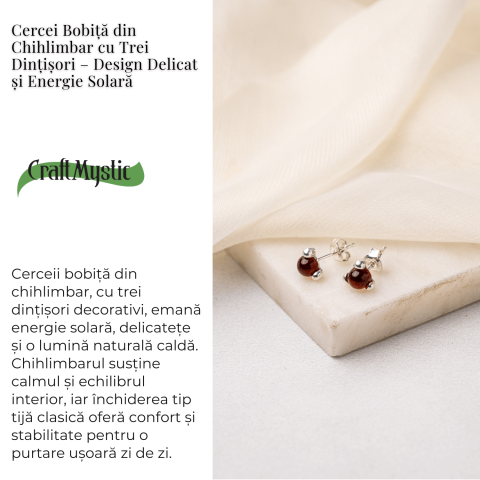 Cercei Argint 925 cu Chihlimbar rosu inchis Natural Rotund – Energie Solara, Delicatețe si Protectie [2]