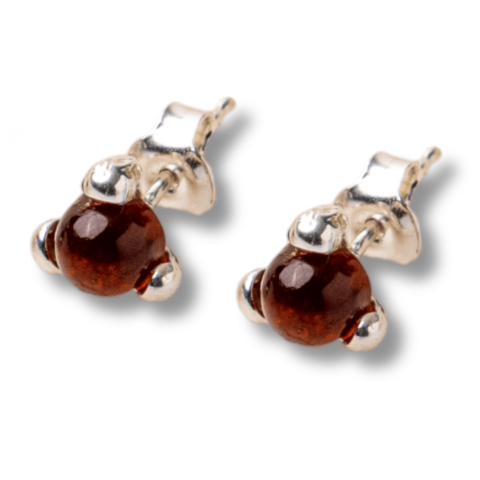 Taur - Cercei Argint 925 cu Chihlimbar rosu inchis Natural Rotund – Energie Solara, Delicatețe si Protectie