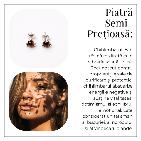 Cercei Argint 925 cu Chihlimbar rosu inchis Natural Rotund – Energie Solara, Delicatețe si Protectie [5]