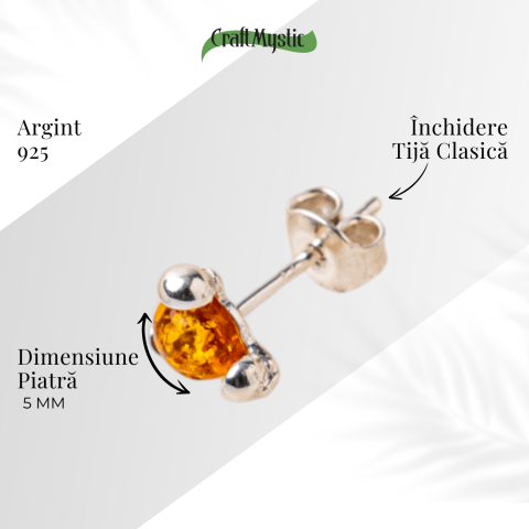 Cercei Argint 925 cu Chihlimbar Auriu Rotund – Lumina Solara, Delicatete si Protectie Calda [4]