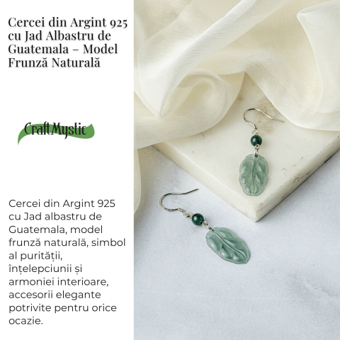 Cercei Argint 925 cu Jad Albastru Guatemala – Model Frunza Naturala pentru Puritate si Armonie Interioara [2]