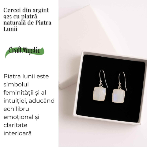 Cercei Argint 925 cu Piatra Lunii Curcubeu Patrat – Intuitie si Echilibru Emotional [2]