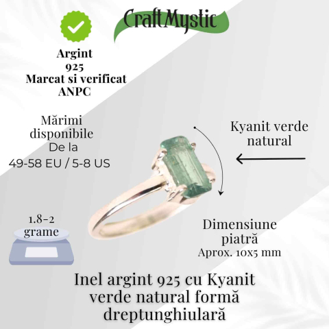 Inel argint 925 cu Kyanit verde natural forma dreptunghiulara – piatra claritatii mentale si a echilibrului interior [3]