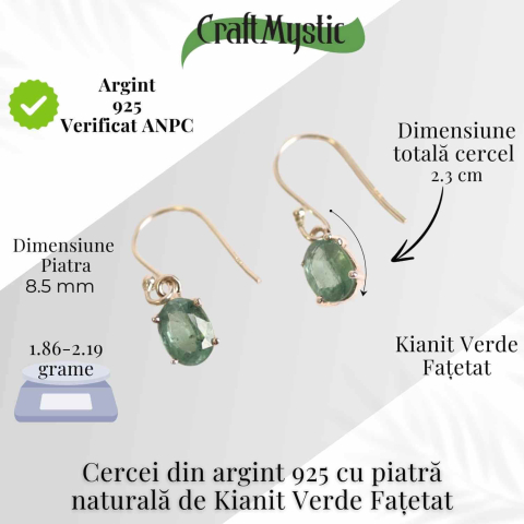 Cercei Argint 925 cu Kianit Verde Fatetat – Echilibru Interior si Claritate Sufleteasca [3]
