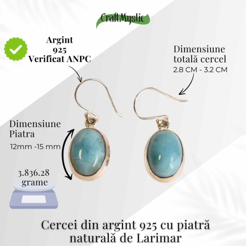 Cercei Argint 925 cu Larimar Oval – Armonie si Linstire Interioara [3]