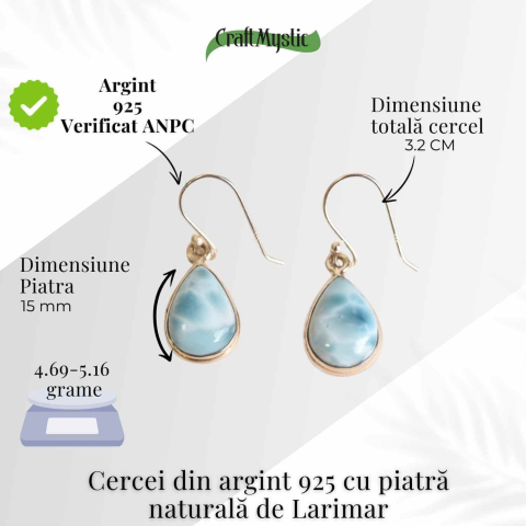 Cercei Argint 925 cu Larimar Lacrima – Calm si Purificare Emotionala [3]