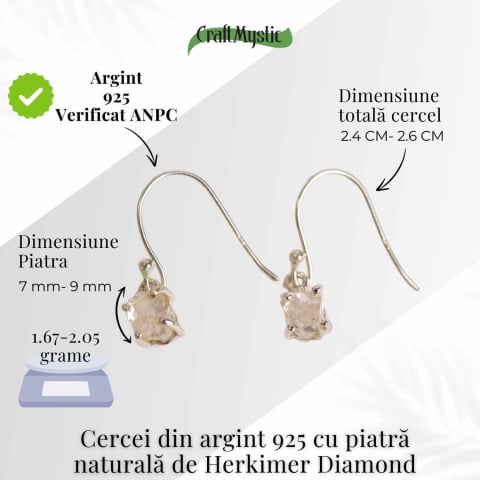 Cercei Argint 925 cu Herkimer Diamond Brut – Claritate si Protectie [3]