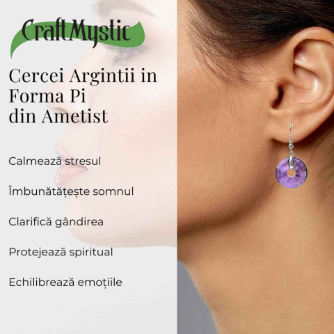 Cercei Argintii Ametist Forma Pi - Calm si Claritate Mentala [2]