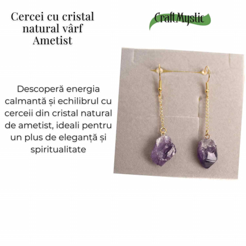 Cercei Aurii cu Lant si Ametist Brut, Eleganta si Calm Interior [4]