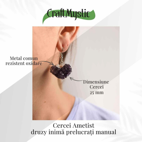 Cercei Argintii cu Ametist Natural, Forma Inima - Eleganta si Protectie [4]