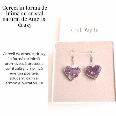 Cercei Argintii cu Ametist Natural, Forma Inima - Eleganta si Protectie [2]