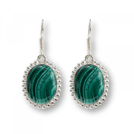 Malachit - Cercei Argintii Eleganti cu Malachit Natural Oval de 16mm