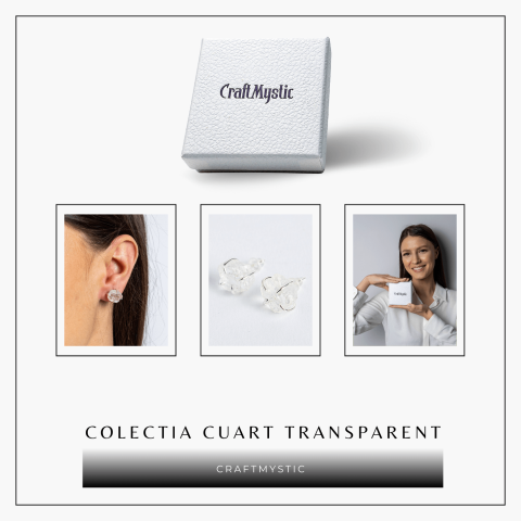 Cristalul puritatii – Cercei stud argintii cu cuart transparent natural [7]