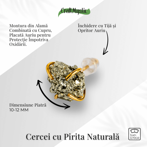 Cercei cu Pirita bruta – Abundenta, incredere si protectie energetica [2]