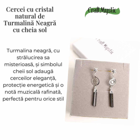 Cercei Argintii cu Turmalina, Cheia Sol si Stea, Protectie si Eleganta Unica [2]