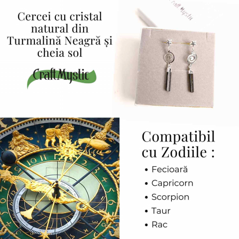 Cercei Argintii cu Turmalina, Cheia Sol si Stea, Protectie si Eleganta Unica [4]