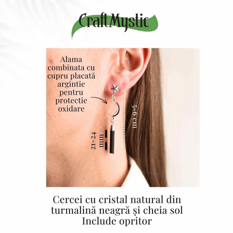 Cercei Argintii cu Turmalina, Cheia Sol si Stea, Protectie si Eleganta Unica [3]