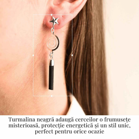 Cercei Argintii cu Turmalina, Cheia Sol si Stea, Protectie si Eleganta Unica [1]