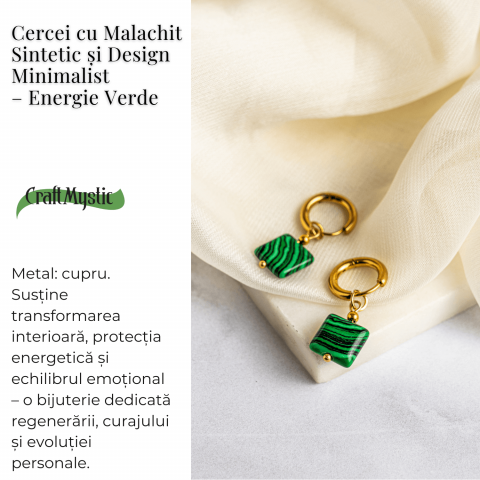 Energie Verde – Cercei cu Malachit Sintetic si Design Minimalist [2]