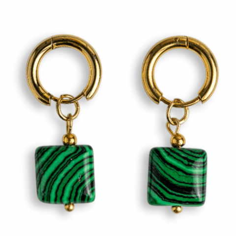 Malachit - Energie Verde – Cercei cu Malachit Sintetic si Design Minimalist