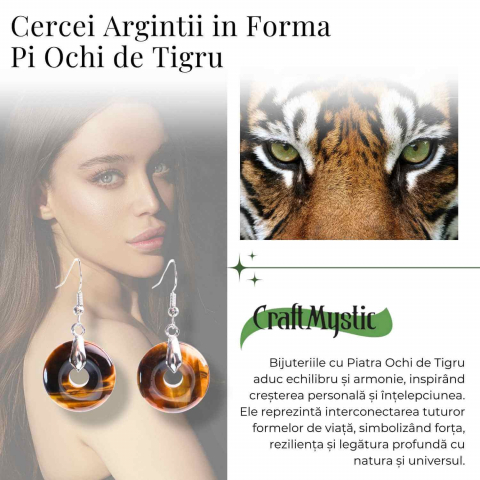 Cercei Argintii Ochi de Tigru Forma Pi - Protectie si Incredere [1]
