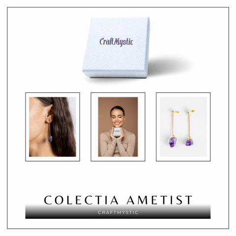 Cercei Aurii Lungii cu Ametist Brut Natural – Eleganta si Protectie Spirituala [6]