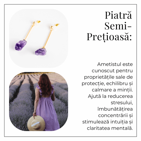 Cercei Aurii Lungii cu Ametist Brut Natural – Eleganta si Protectie Spirituala [5]