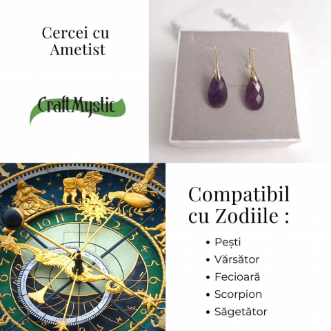 Cercei Aurii eleganti cu Ametist natural Fatetat – Eleganta si Calm Interioar [4]