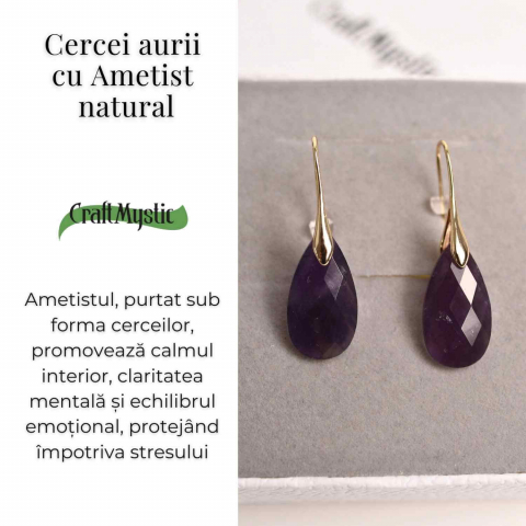 Cercei Aurii eleganti cu Ametist natural Fatetat – Eleganta si Calm Interioar [2]