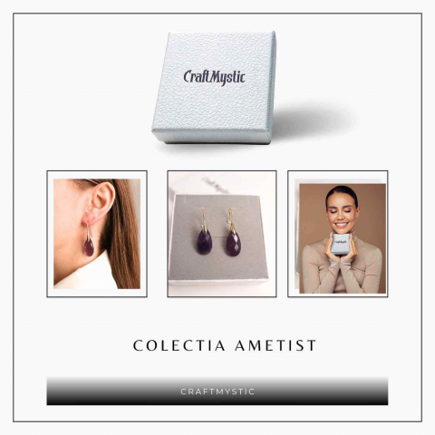 Cercei Aurii eleganti cu Ametist natural Fatetat – Eleganta si Calm Interioar [6]
