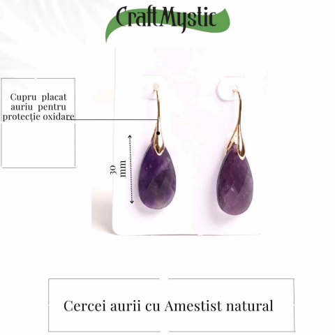 Cercei Aurii eleganti cu Ametist natural Fatetat – Eleganta si Calm Interioar [3]