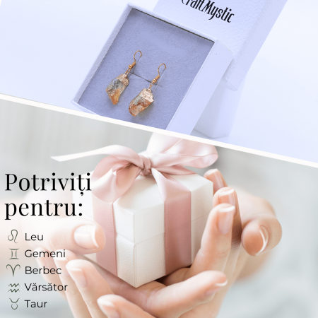 Cercei aurii cu citrin brut neregulat, pentru energie si prosperitate [4]