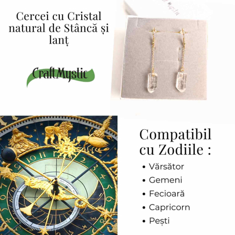 Cercei Aurii cu Lant si Cristal de Stanca, Claritate si Eleganța [4]
