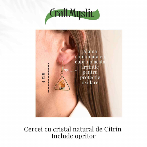 Cercei Aurii Triunghi cu Citrin, Eleganta si Energie Pozitiva [2]