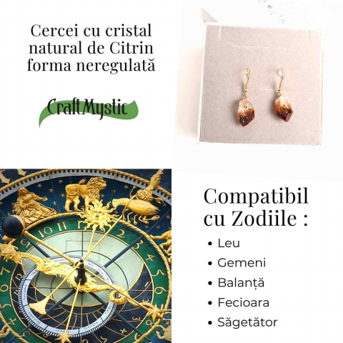 Cercei Aurii cu Citrin Brut Neregulat, Energie Pozitiva si Eleganta Naturala [3]