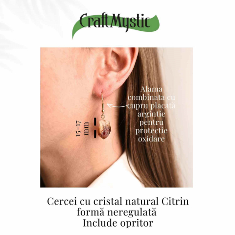 Cercei Aurii cu Citrin Brut Neregulat, Energie Pozitiva si Eleganta Naturala [5]