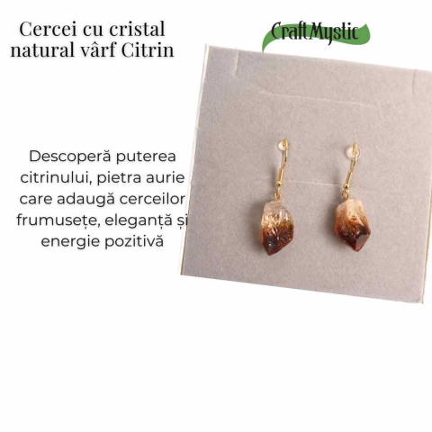 Cercei Aurii cu Citrin Brut Neregulat, Energie Pozitiva si Eleganta Naturala [4]