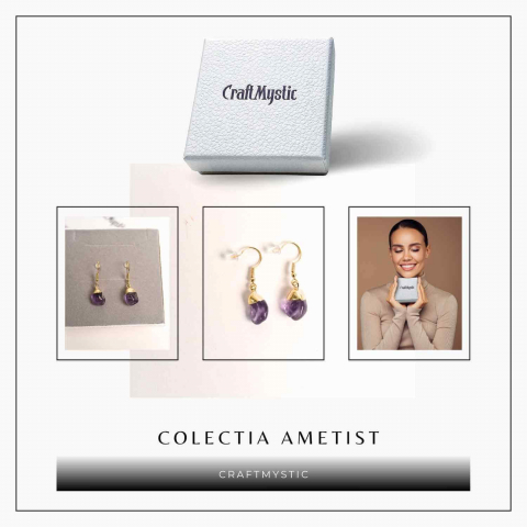 Cercei Aurii cu Ametist Rulat, Calm si Eleganta Naturala [6]